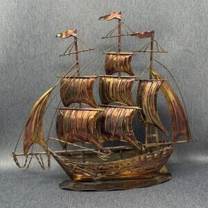 Vintage 1977 George Good Corp Copper Ship Schooner Sculpture MCM Brutalist 11"